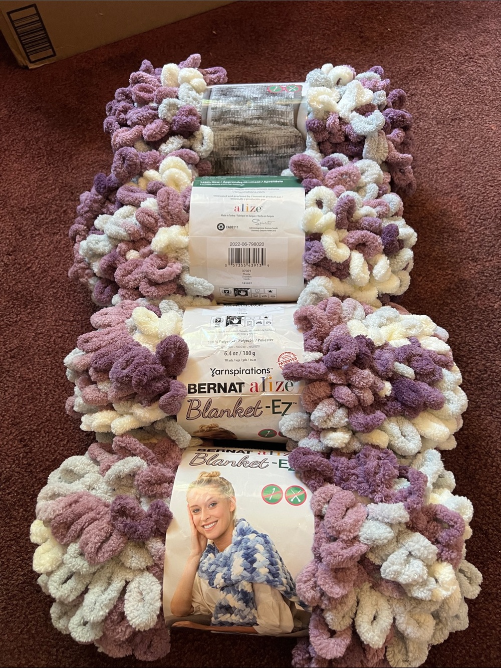 Bernat Alize Blanket-EZ Plush Loop Yarn - Cream & Mauve